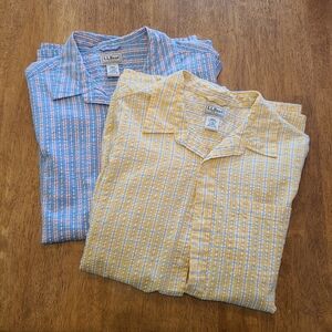 Lot Of 2 LL Bean Shirt Mens L Tall Plaid Button Up Short Sleeve Lightweight